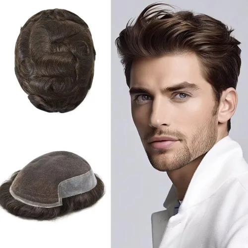 Miniatura 36 de FACE MIRACLE - Tupé frontal de encaje francés para hombres, sistema de reemplazo de cabello humano de encaje con pieza de pelo de poliuretano