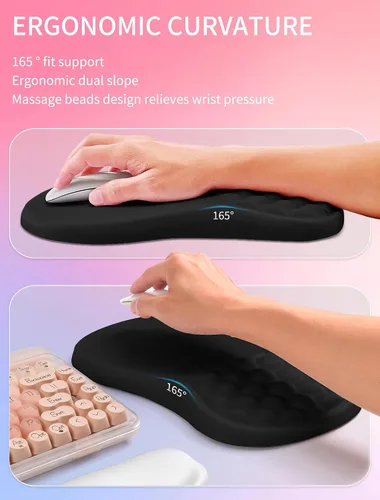 Miniatura 3 de Hokafenle Combinación 2 en 1, reposamuñecas para teclado Wave y almohadilla ergonómica para ratón con curvatura, soporte de muñeca para aliviar