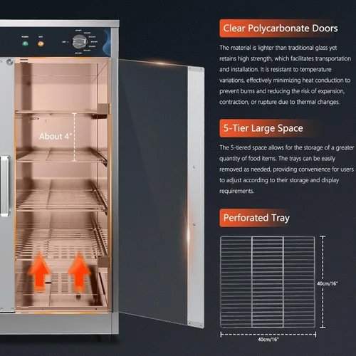Miniatura 3 de Calentador de alimentos eléctrico para catering, calentador de alimentos calientes de 5 estantes, gabinete de retención calentado para encimera, uso