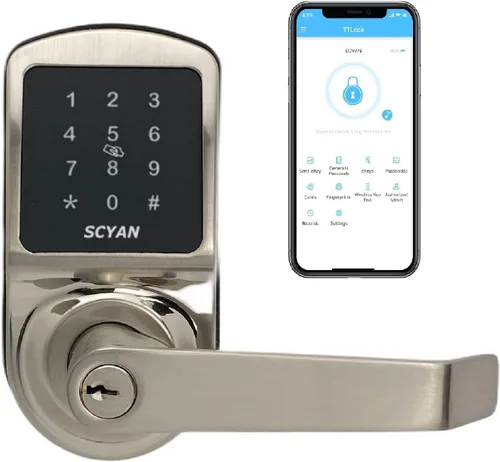 Miniatura 9 de Cerradura de puerta inteligente, sin llave, huella digital, cerradura de manija SCYAN X2 con acceso de teclado para pantalla táctil, bloqueo Bronce