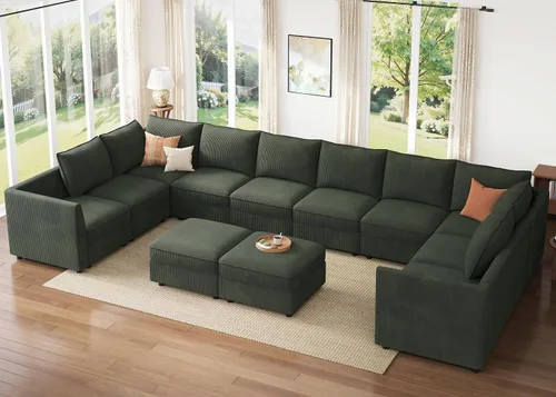 Miniatura 19 de HONBAY Sofá seccional modular con almacenamiento en forma de L sofá seccional, sofás convertibles para sala de estar - verde