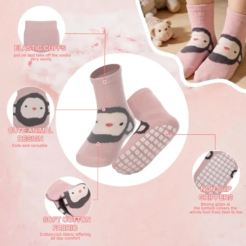Miniatura 4 de 5 pares de calcetines de agarre para bebé, calcetines de algodón con agarre para niños pequeños, niños y niñas de 12 a 36 meses