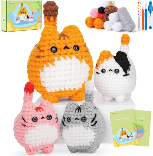 Miniatura 8 de Kit de ganchillo para gatos para principiantes, 3 piezas, kits de ganchillo para gatos, regalos de agradecimiento para profesores para mujeres, kit
