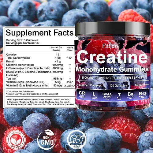 Miniatura 5 de Gomitas de Complejo de Monohidrato de Creatina 8000mg para Hombres y Mujeres, Contiene L-carnitina y Taurina, Desarrolla Músculo, Aumenta
