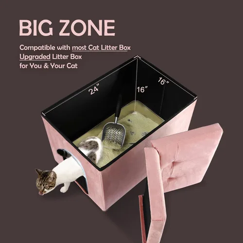 Miniatura 5 de MEEXPAWS Mueble Gabinete Oculto para Caja de Arena de Gatos Grande, Diseño de Tapa Elevable Banco de Baño para Gatos de Terciopelo con Gabinete