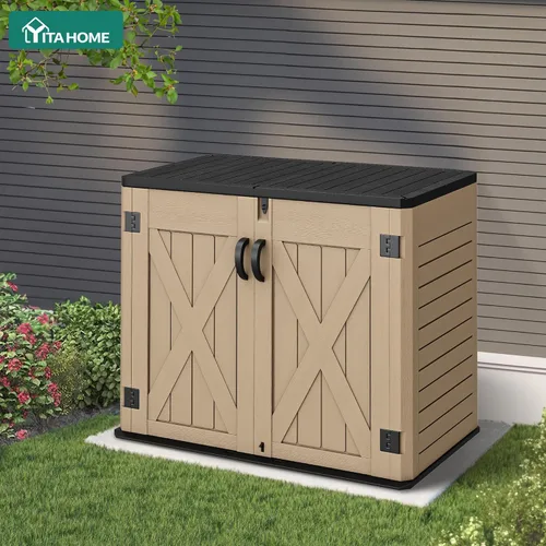 Miniatura 2 de YITAHOME - Cobertizo de almacenamiento horizontal al aire libre con puerta bloqueable en forma de X, cobertizo de herramientas de resina resistente