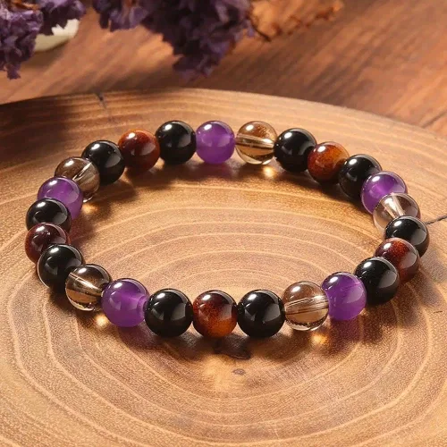 Miniatura 7 de Pulsera de triple protección con cuentas de ojo de tigre, obsidiana negra y hematita para hombres y mujeres, cuentas de piedras naturales y cristal