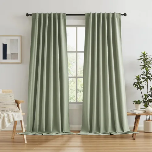 Miniatura 77 de Paneles de cortinas de ventana 100% opacas, con trabillas traseras, bolsillo para barra, gancho, cinturón, aspecto plisado, cortinas para sistema
