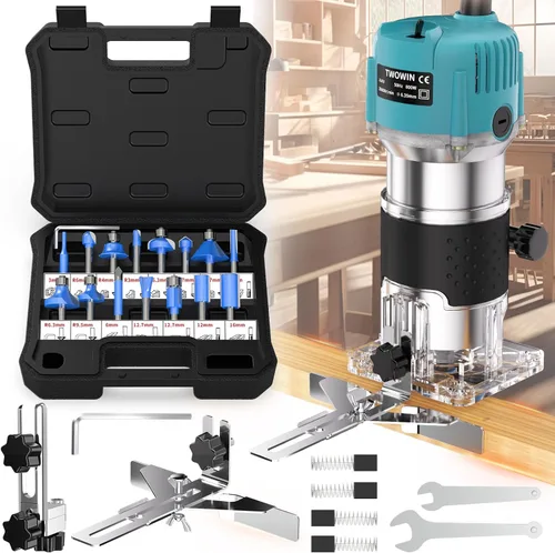 TwoWin Herramienta de enrutador, herramienta de enrutador compacto de madera de palma de 110 V 800 W para carpintería, recortadora de mano eléctrica