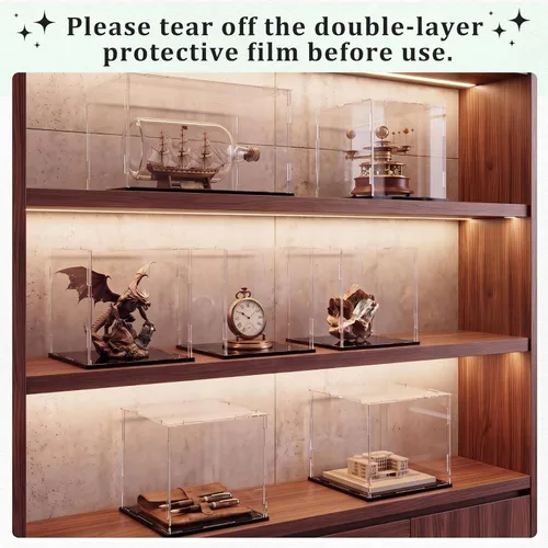 Miniatura 6 de Yungyan 1 paquete de vitrina de acrílico transparente autoensamblable, a prueba de polvo, escaparate de protección para figuras coleccionables