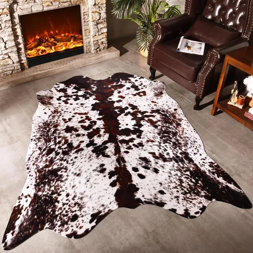 Alfombra de piel de vaca premium, 4.6 x 5.2 pies, decoración occidental de piel de vaca, impresión de vaca gruesa para dormitorio, sala de estar,