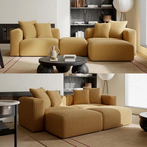 Acanva - Sofá modular convertible de corduroy en forma de L, 4 plazas con combinación libre de esquina, convertible a cama diurna, sofá amplio con