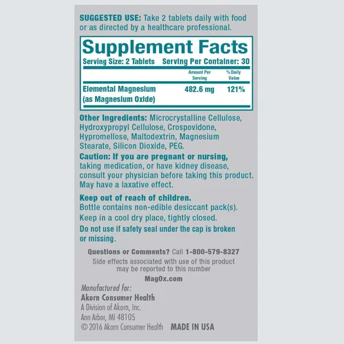 Miniatura 2 de Suplemento de magnesio Mag-Ox, óxido de magnesio de grado farmacéutico 483 mg, la forma más concentrada de magnesio, 120 tabletas