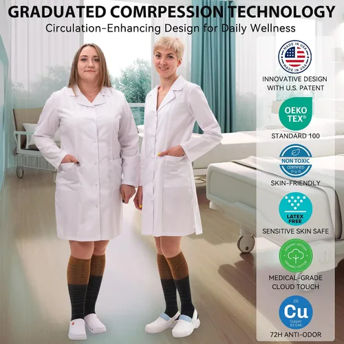 Miniatura 13 de NEWZILL Calcetines de compresión de cobre para mujeres y hombres, de 15-20 mmHg, algodón con control de olores, calcetines de vestir para negocios