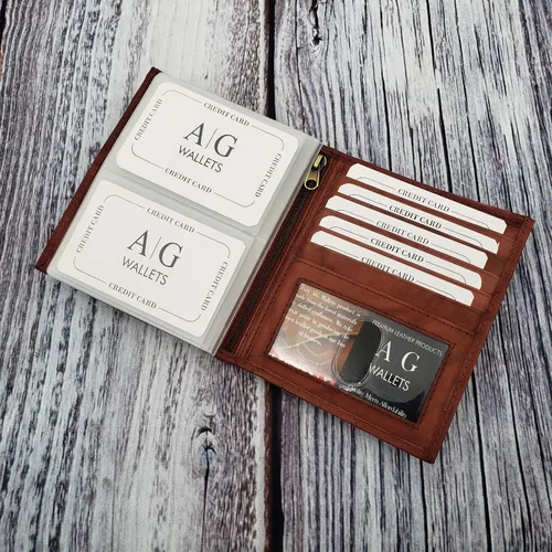 Miniatura 8 de ag wallets Billetera bifold europea de piel auténtica RFID para hombre, 2 ventanas de identificación, Borgoña