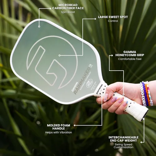 Miniatura 2 de GAMMA Rainmaker - Paleta de pickleball ligera, grande, cara de fibra de carbono de microcuentas para mayor giro y control, peso de giro