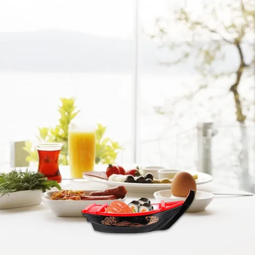 Miniatura 7 de Bandeja para servir sushi barco de 13.6 pulgadas, de plástico, estilo japonés, plato rectangular largo para platos de pescado Sashimi y presentación