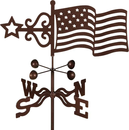 EZ Vane - Veleta de acero con bandera de Estados Unidos, 21 pulgadas de altura, incluye soporte de poste de metal, vasos de viento y soportes, hecho