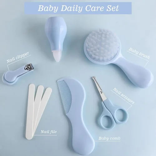 Miniatura 2 de Kit de aseo para bebés de 6 piezas en bolsa de almacenamiento (azul) - Cepillo suave, peine, cortauñas, aspirador nasal, tijeras de seguridad y lima