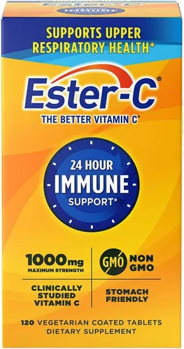 Ester-C Vitamina C 1000 mg Tabletas Recubiertas, Potenciador del Sistema Inmunológico, Suplemento Amistoso para el Estómago, 120 Unidades