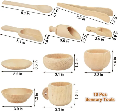 Miniatura 2 de Yowlieu 10 piezas de herramientas de contenedor sensorial de madera para niños pequeños y niños en edad preescolar, juguetes sensoriales de madera