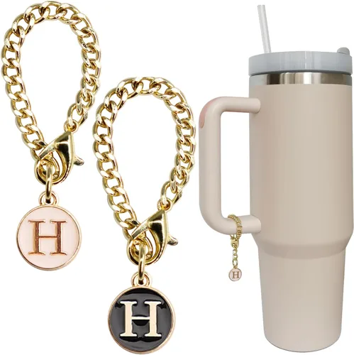 Accesorios de dije de letra para vaso Stanley, 2 unidades, identificación con inicial de nombre, personalizable, para vaso Stanley H