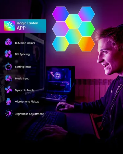 Miniatura 2 de NIUCOO Paneles de pared con luces LED hexagonales, luces RGB inteligentes para juegos con aplicación y sincronización de música, azulejos