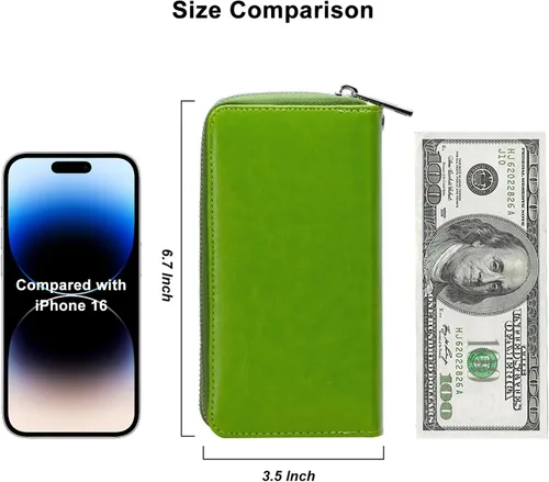 Miniatura 5 de Cartera con cremallera doble para mujer, bolso de mano con soporte para teléfono celular, tarjeta, moneda, efectivo