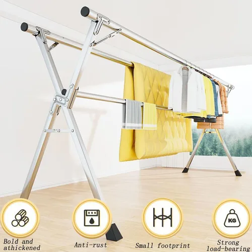 Miniatura 2 de Foldable Freestanding Drying Rack,Sturdy Stainless Steel Foldable Laundry Drying Rack for Indoor Home Balcony 2m/79in Length