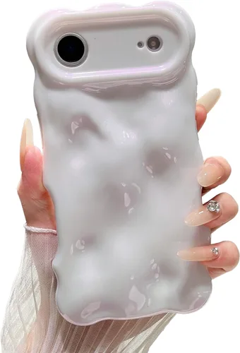 Miniatura 14 de XIZYO Funda para iPhone 13 de 6.1 pulgadas, bonito patrón de ondas, estético, 3D, rizado, ondulado, chapado en purpurina, para mujeres y niñas, Azul
