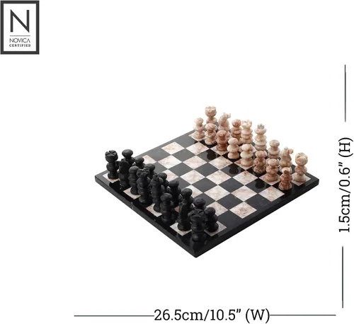 Miniatura 2 de NOVICA Juegos de ajedrez decorativos de mármol, negro, 'Glorious Battle