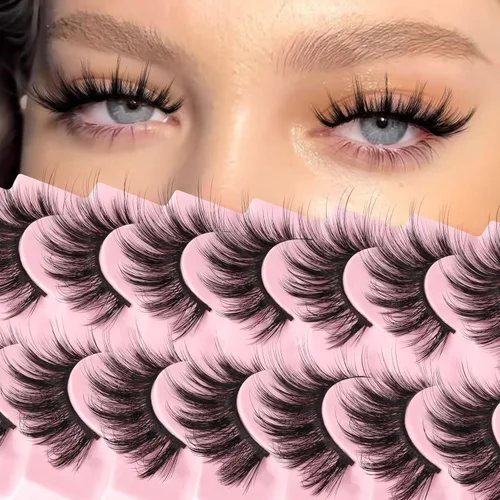 Miniatura 9 de Ahrikiss - Pestañas rusas postizas con banda, rizadas y esponjosas de visón sintético que parecen extensiones, 10 pares de pestañas postizas