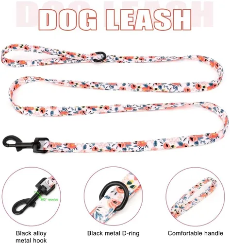 Miniatura 4 de Beirui Collares, arneses y correas lindos para perritas, conjunto de arnés y correa ajustable para perros con flor - Arnés de malla suave
