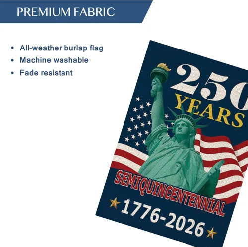 Miniatura 4 de Bandera de jardín de 250 años de América, pancarta patriótica de doble cara del 250 aniversario de Estados Unidos, diseño de estatua de la libertad