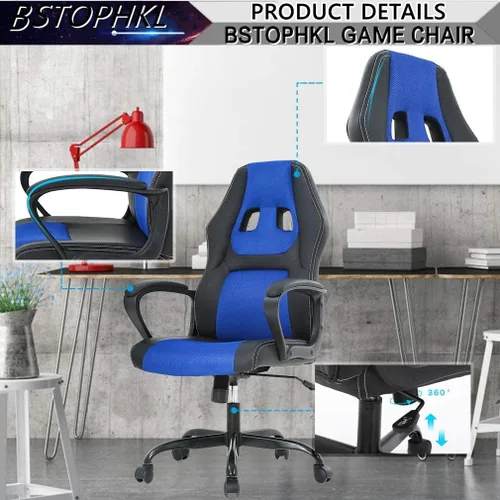 Miniatura 7 de Silla ergonómica para videojuegos, oficina, piel sintética, videojuegos, computadora ajustable con soporte lumbar, reposabrazos giratorio, trabajo