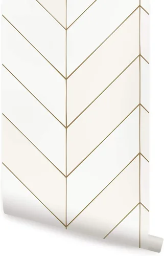 Simple Shapes Gold Lines - Papel tapiz de vinilo Chevron para despegar y pegar (hoja individual, 2 x 9 pies, color blanco hueso)