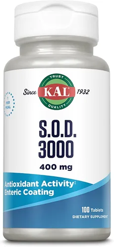 KAL S.O.D. 3000 Suplemento antioxidante de 400 mg, superóxido dismutasa (SOD), fuente de hígado de res, soporte súper antioxidante, revestimiento