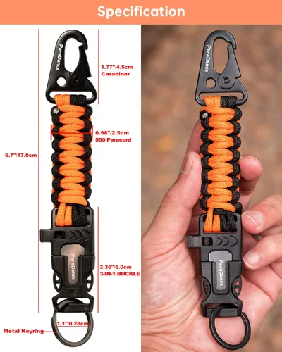 Miniatura 5 de Survival Keychain Fire Starter w/Flint Striker Paracord Whistle Keyring for Hiking Camping Fishing Hunting