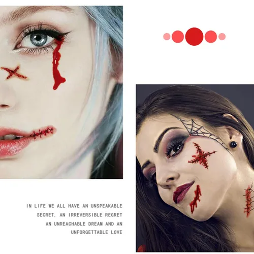 Miniatura 5 de Cicatrices falsas de Halloween, tatuajes temporales, maquillaje de sangre falsa, cortes de cicatrices falsas, puntadas falsas para la cara, tatuajes