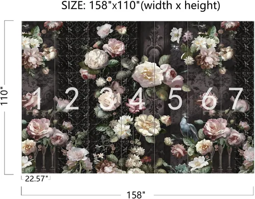 Miniatura 5 de Papel tapiz 3D con diseño de cerca negra, pavo real, pájaro, rosas en rosa, amarillo y blanco para decoración de dormitorio y sala de estar 158" x