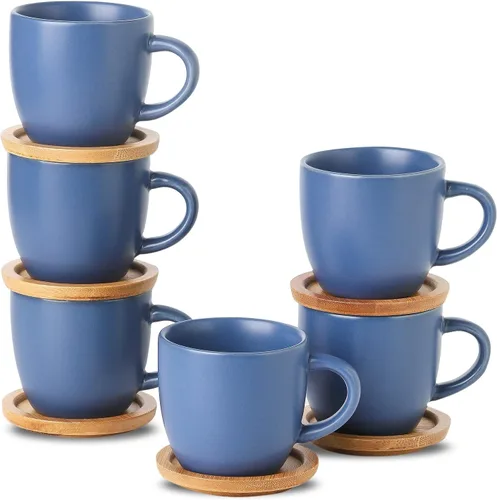 Miniatura 10 de HASENSE Juego de 6 tazas y platillos de espresso de 3 onzas, tazas Demitasse con asa para bebidas de café, café con leche, capuchino, café moca