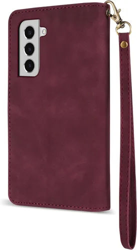 Miniatura 5 de ZZXX Funda para Samsung Galaxy S22 Plus con ranura para tarjeta, piel sintética suave de alta calidad, con cremallera, con correa para la muñeca