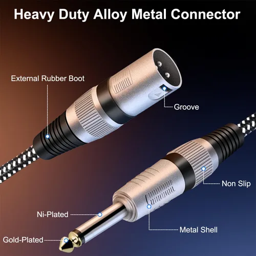 Miniatura 3 de XLR macho a cable TS de 1/4 pulgada de 3 pies, cable de micrófono de interconexión desequilibrado de 6,35 mm de un cuarto de pulgada, conductores