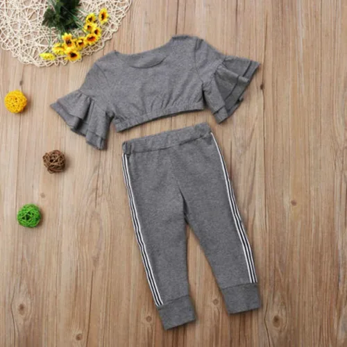 Miniatura 4 de MA&BABY Conjunto de chándal para niños pequeños y niñas con volantes y pantalones