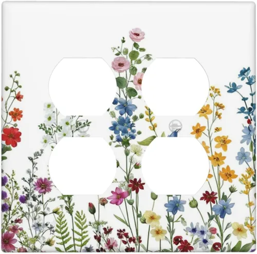 Miniatura 38 de Cubierta de placa de pared con palmera verde de planta tropical, cubierta de interruptor de luz de 1 cuadrilla, hojas de plátano, flores rosas