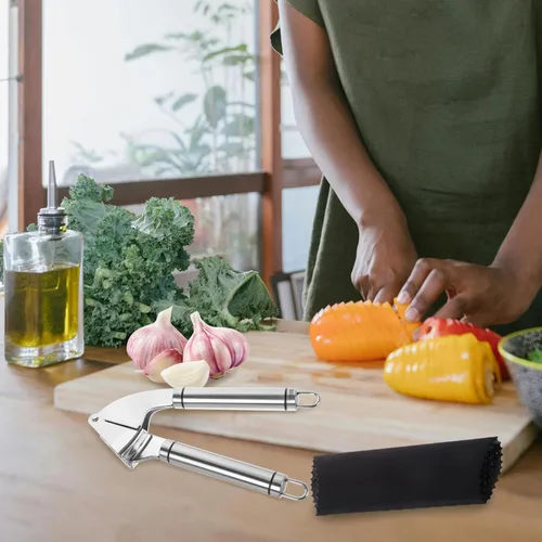 Miniatura 5 de Prensa de ajo de acero inoxidable, trituradora manual de ajo y pelador, dispositivo de cocina, operación sin esfuerzo, elegante herramienta