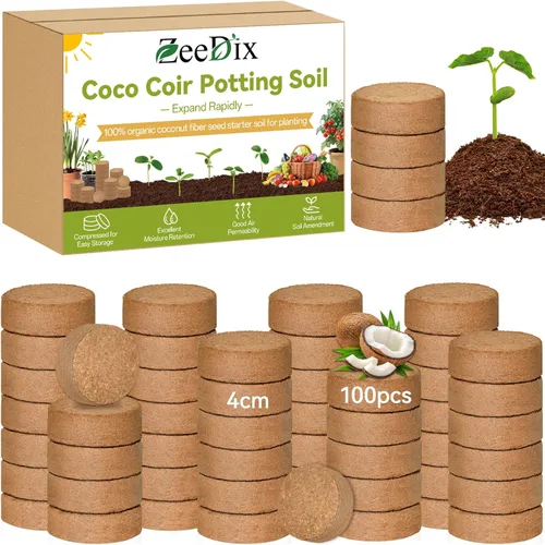 Miniatura 12 de ZeeDix Paquete de 50 pellets de iniciación de semillas de coco orgánico de 1.181 in, discos de tierra de fibra de coco comprimido, mezcla de tierra
