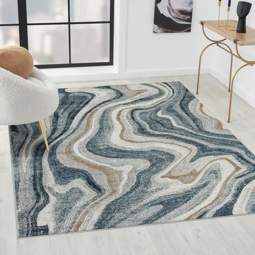 Miniatura 7 de LUXE WEAVERS - Alfombra abstracta con patrón de mármol azul remolino 5 x 7 pies