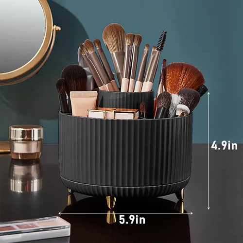 Miniatura 7 de Organizador para brochas de maquillaje, organizador de brochas de maquillaje giratorio 360°, taza con 5 ranuras para brochas de maquillaje