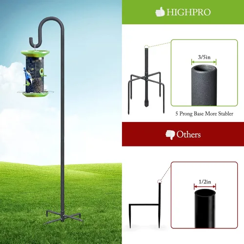 Miniatura 5 de Highpro Ganchos de Pastor para Exteriores Poste de 47 Pulgadas para Comedero de Pájaros a Prueba de Ardillas Soporte para Comedero de Colibríes